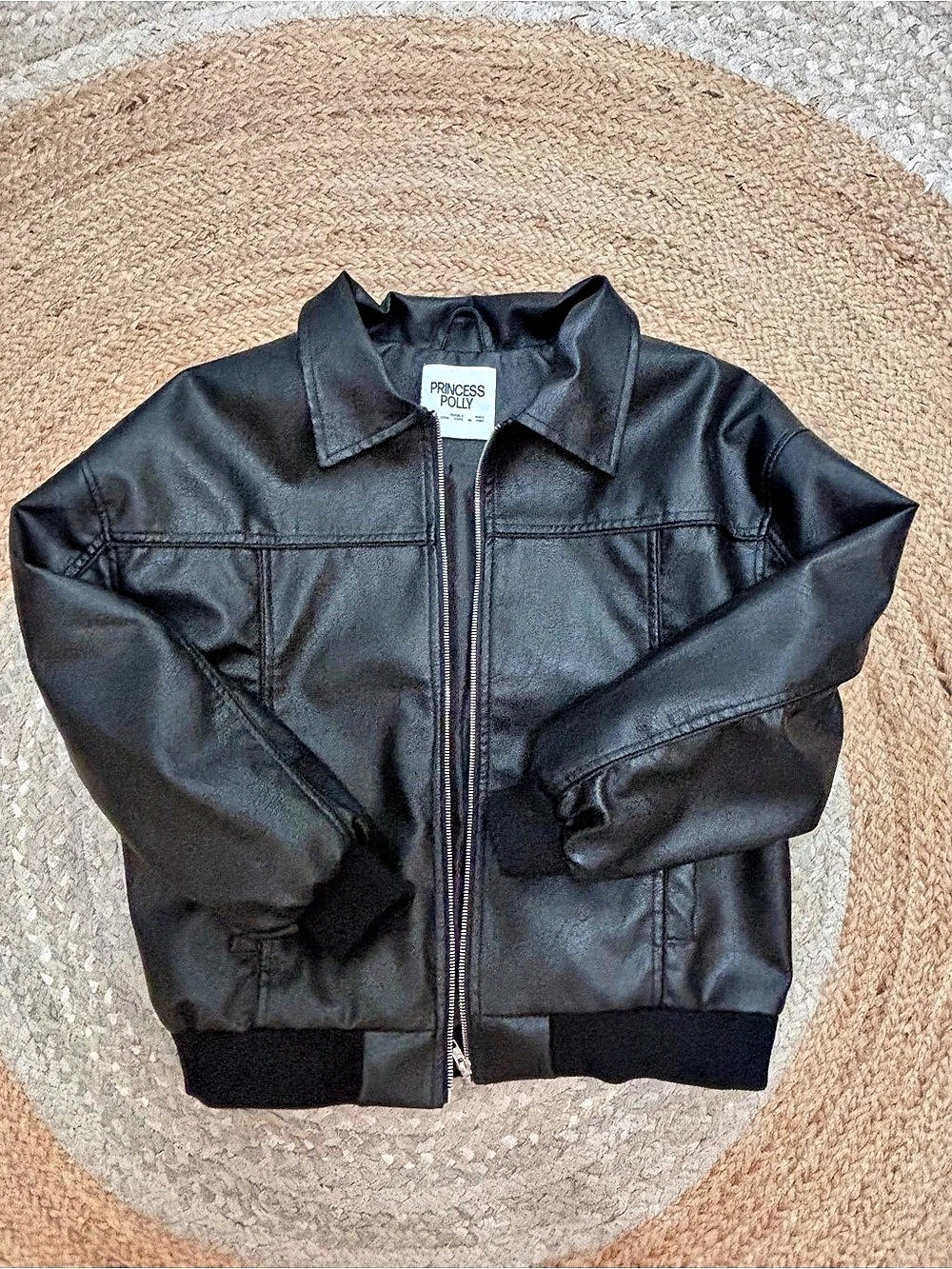 Princess Polly Goldsmith Black Faux Leather Bomber Jacket PPE082201 Medium - Picture 2 of 10